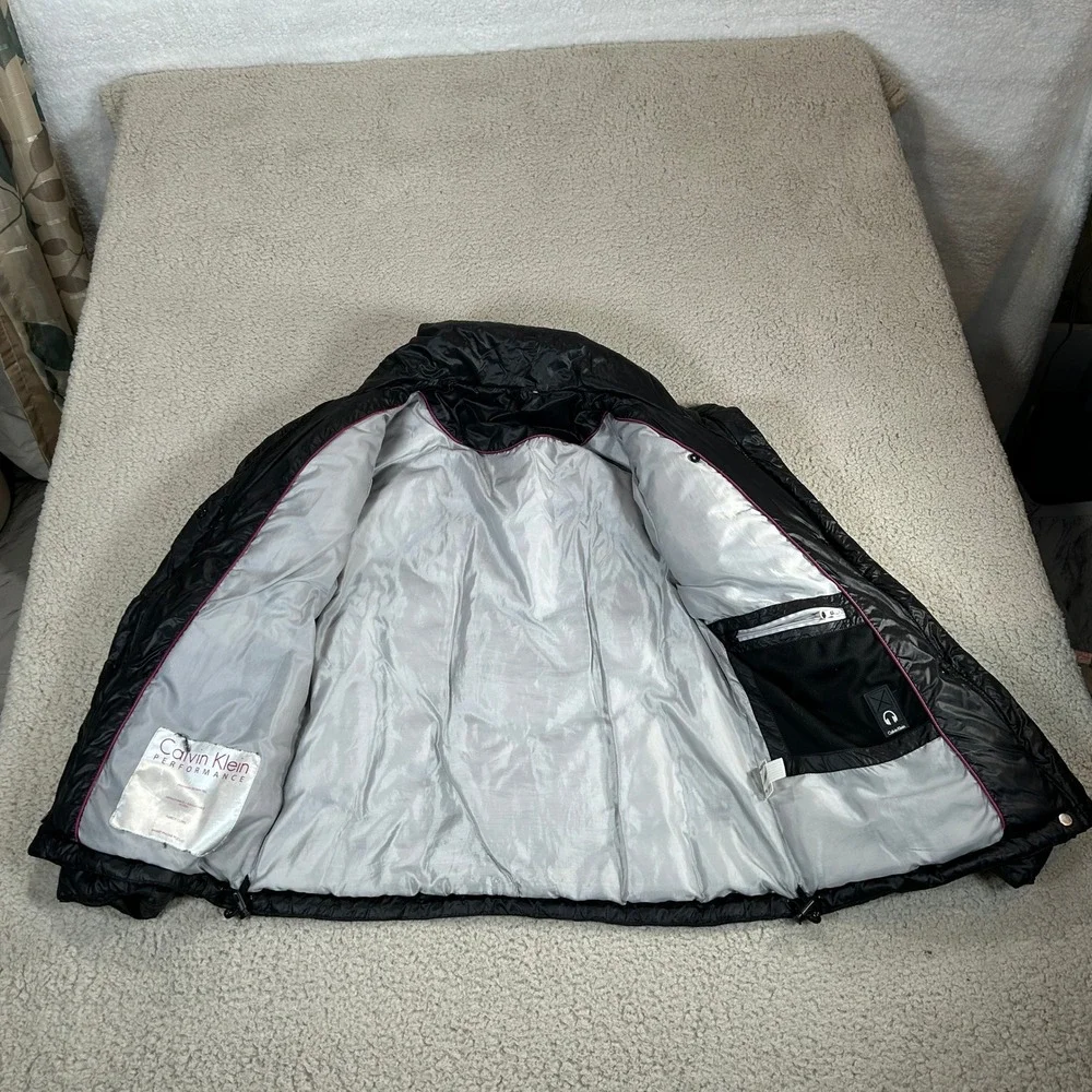 Calvin Klein Performance Womens Black Down Puffer Jacket Detachable Hood Missing